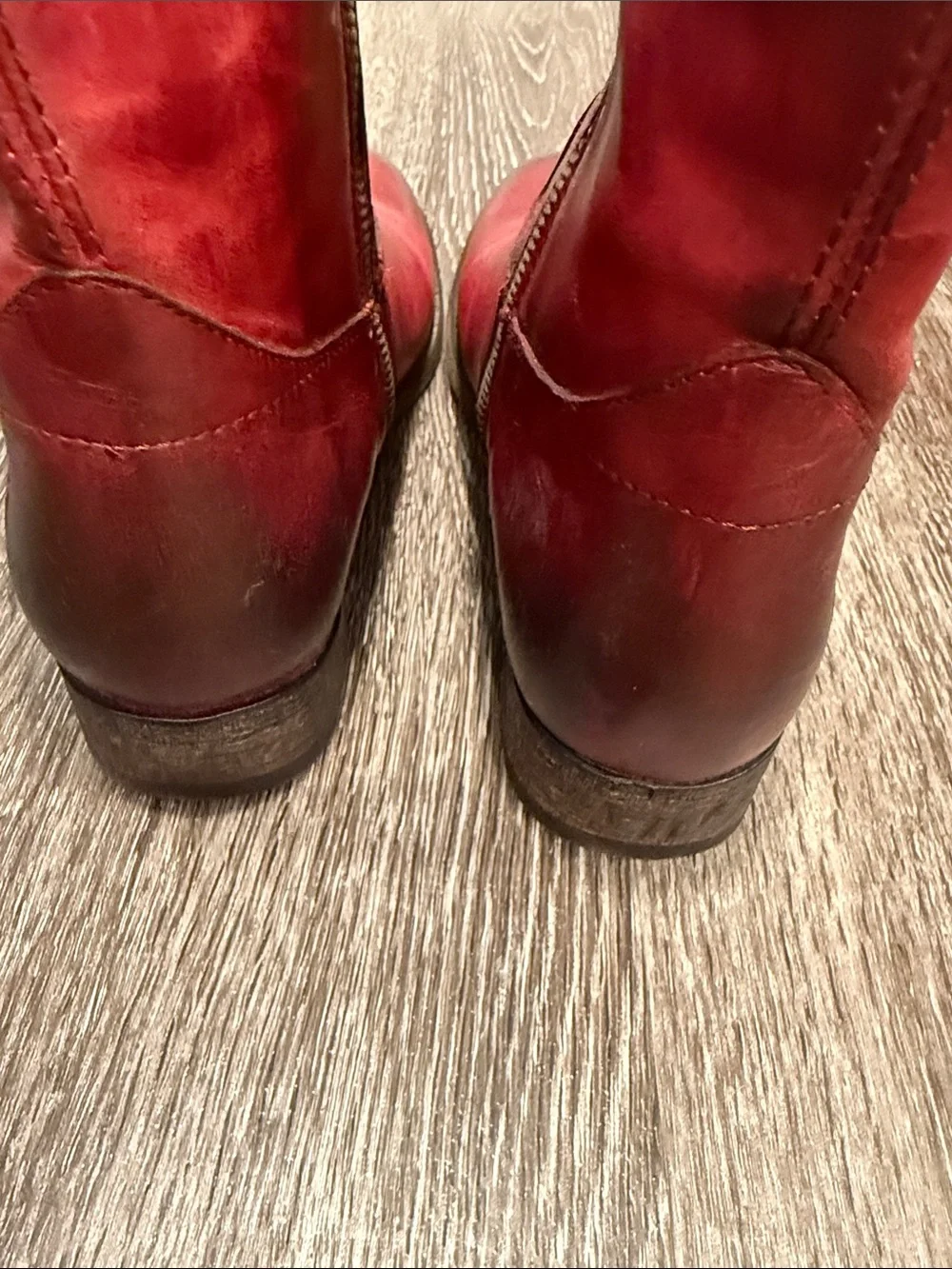 Frye “Melissa” Red Leather Ankle Boots with Side Zippers. Size 7